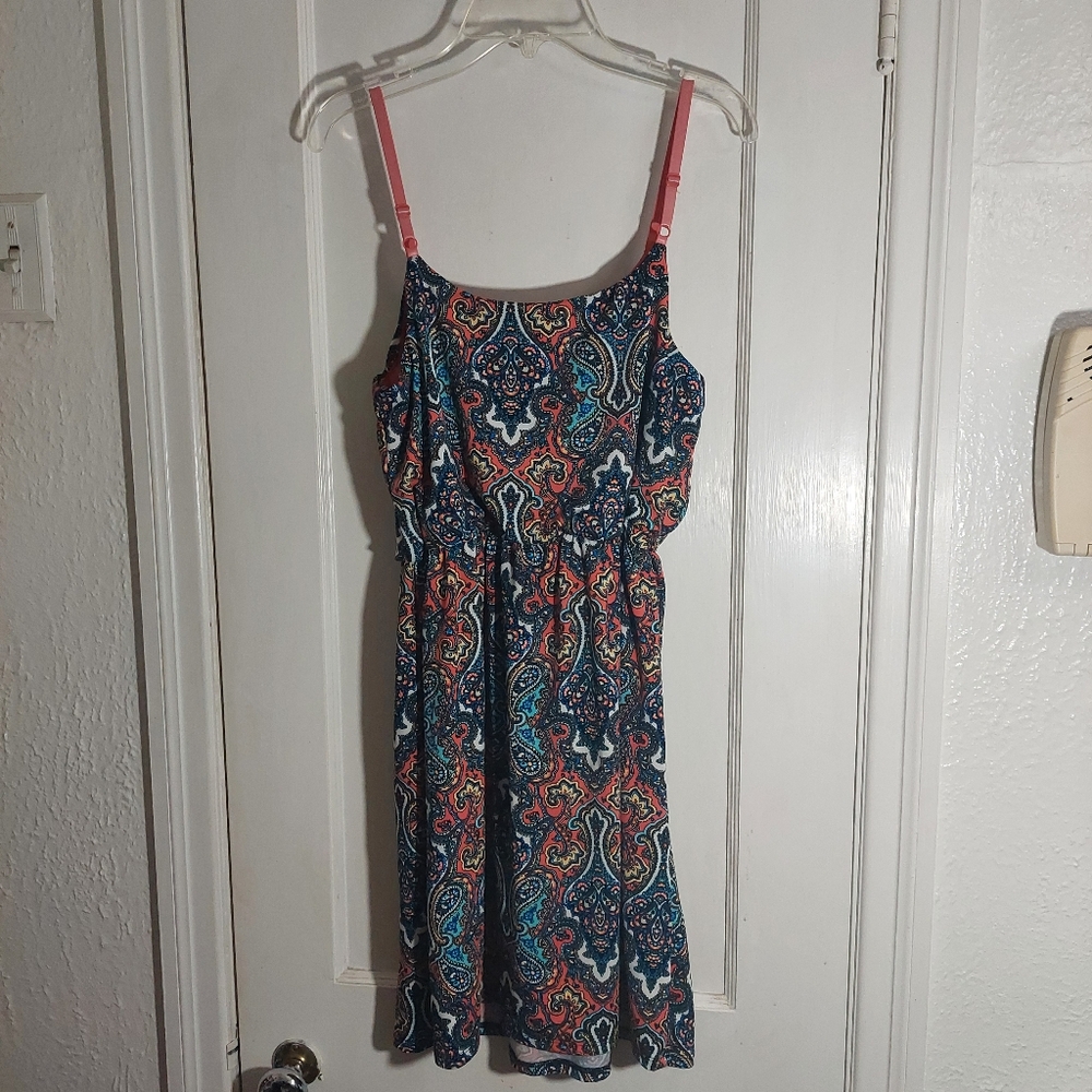 Paisley Print Dress Multicolor Sleeveless Orange Blue Maurice Size Small Summer